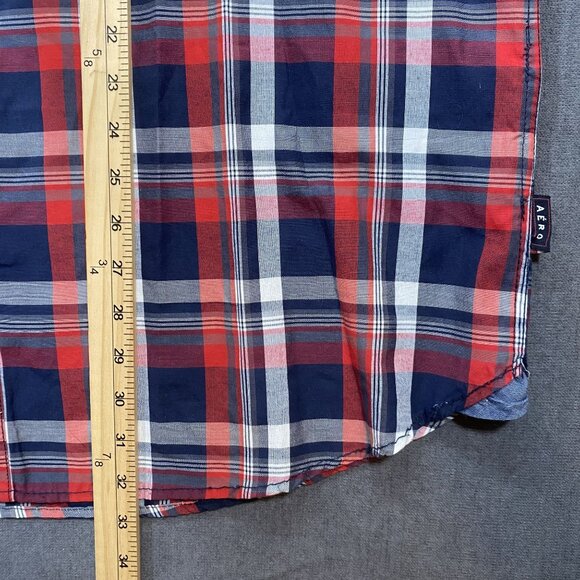 Aeropostale Mens Red & Navy Plaid Button-Up Short Sleeve Shirt XXL Cotton/Poly - Picture 10 of 11